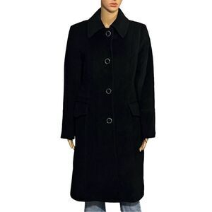 Anne Klein Women's Black Long Overcoat Size 10, Button Closure
